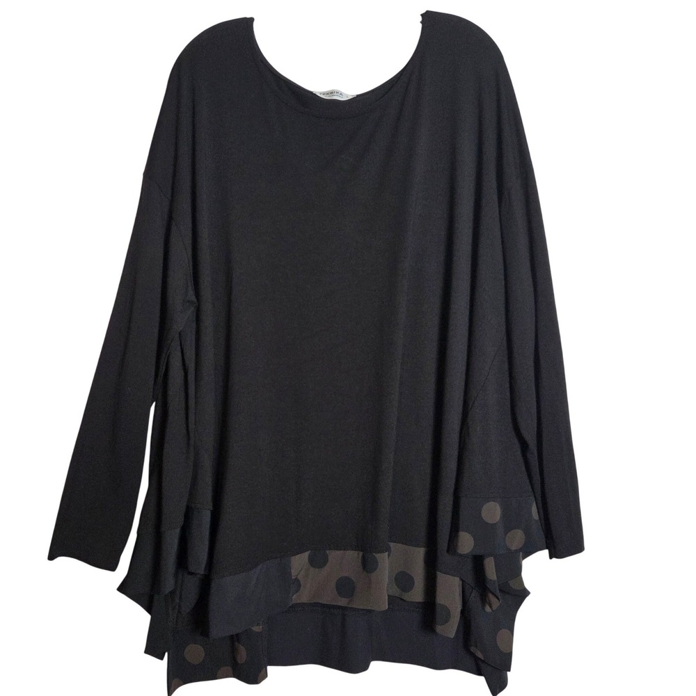 Tekbika by Alembika Tunic Top Black Brown Polka Dot Asymmetric Lagenlook  Artsy